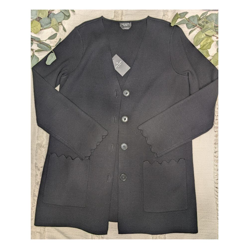 Kate Spade Scalloped Sweater Blazer in Black